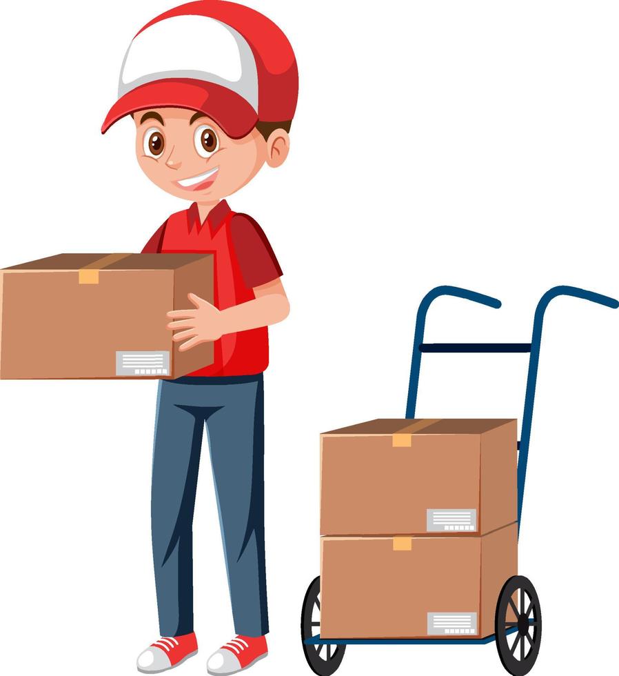 Delivery man holding a package cartoon character vector