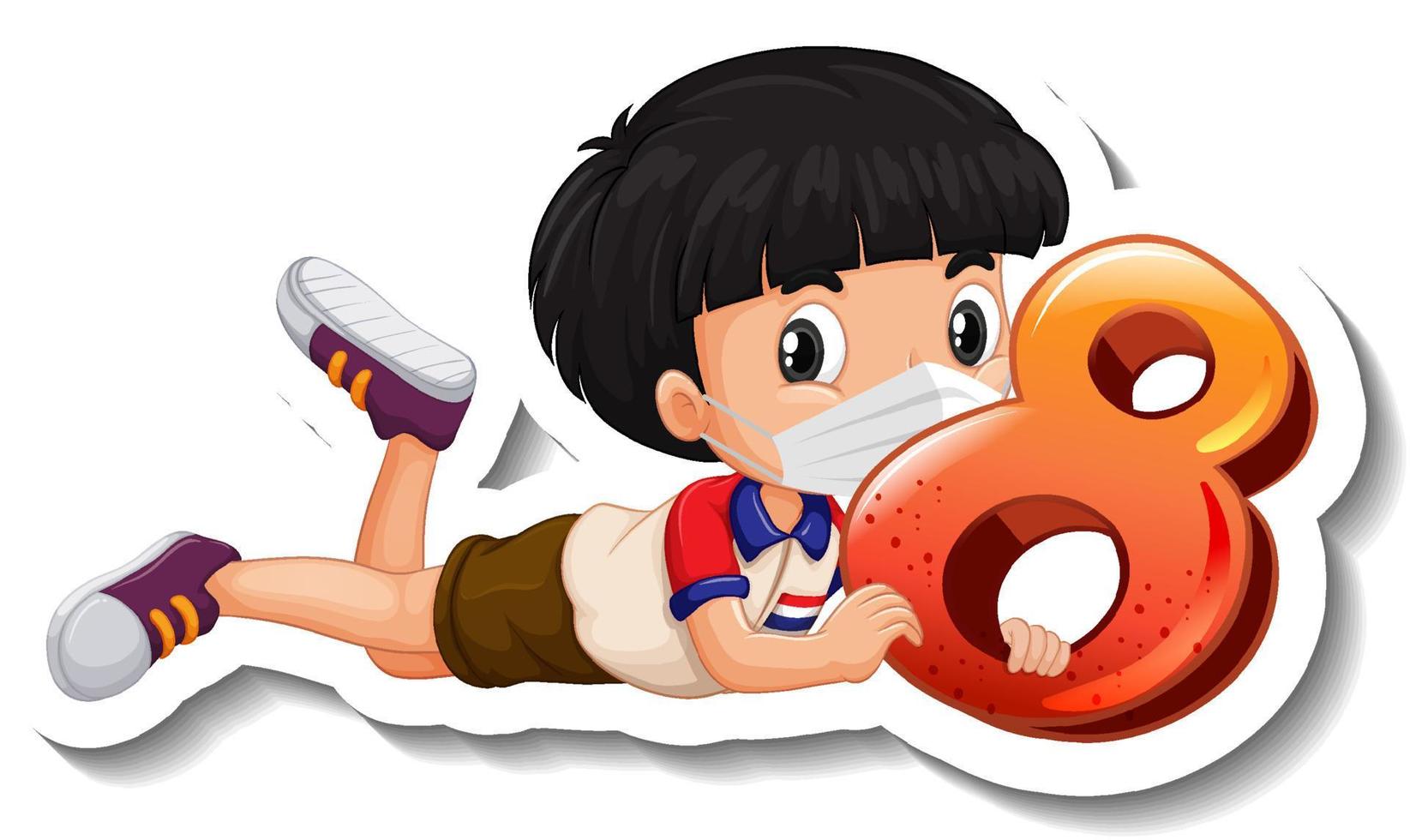 Student boy holding number eight vector