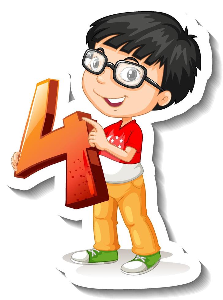 Student boy holding number four vector