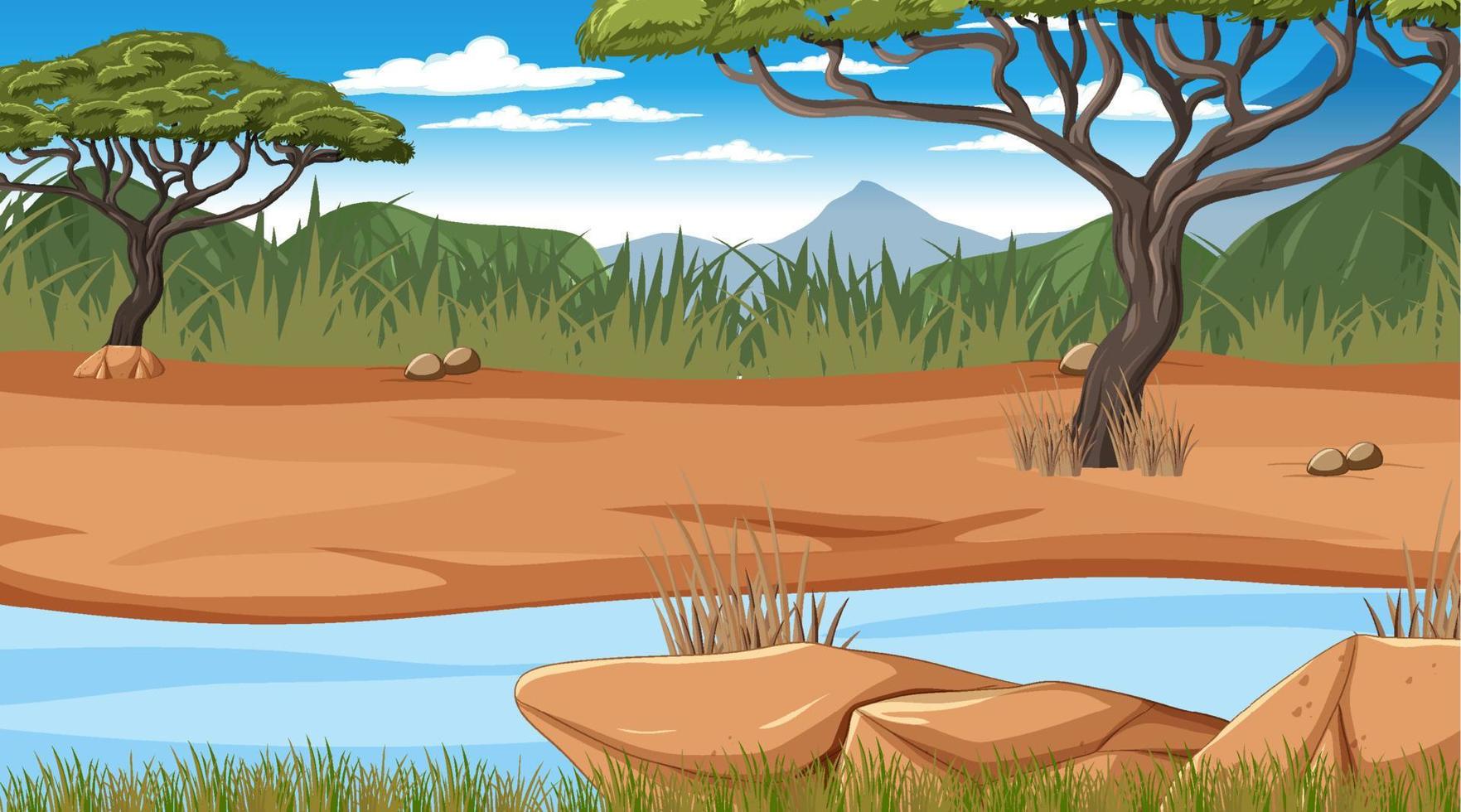 Savanna forest landscape with river vector