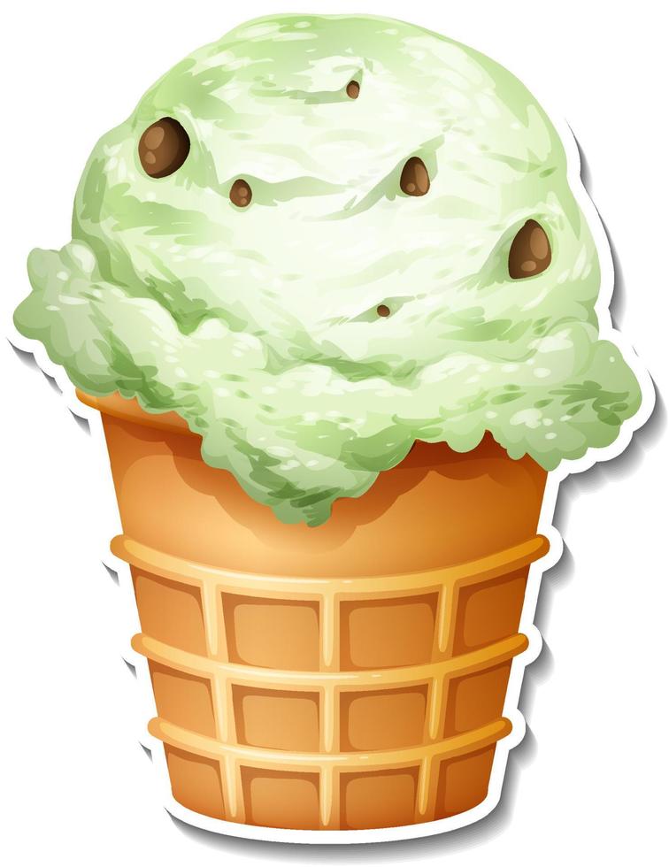 Mint chocolate chip ice cream cone vector