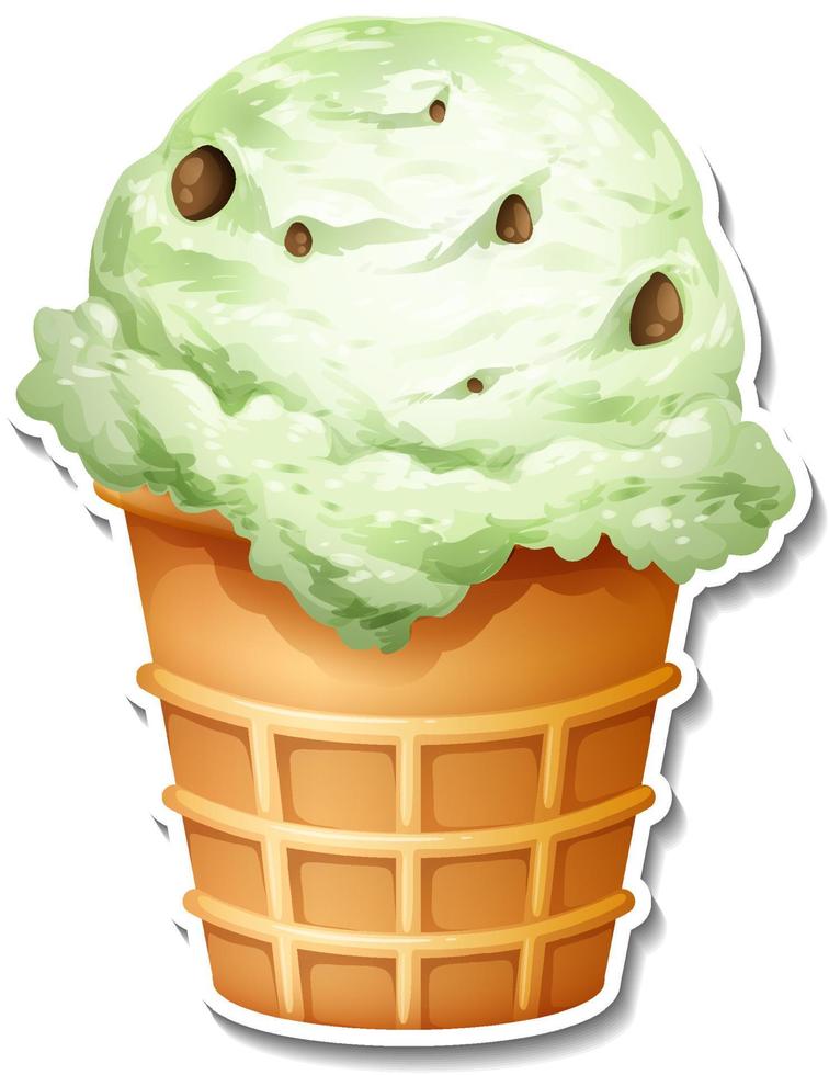 cono de helado de menta con chispas de chocolate vector