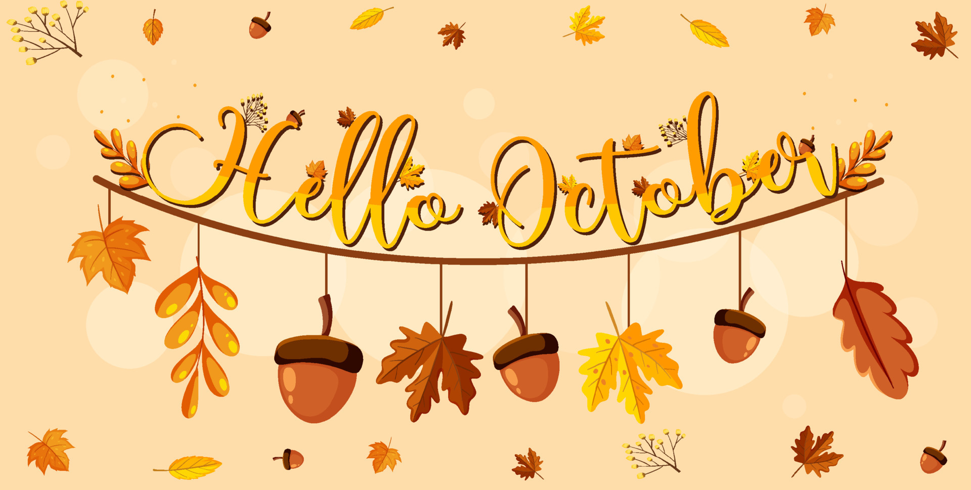 Hello October logo with ornamental autumn leaf 5181247 Vector Art at