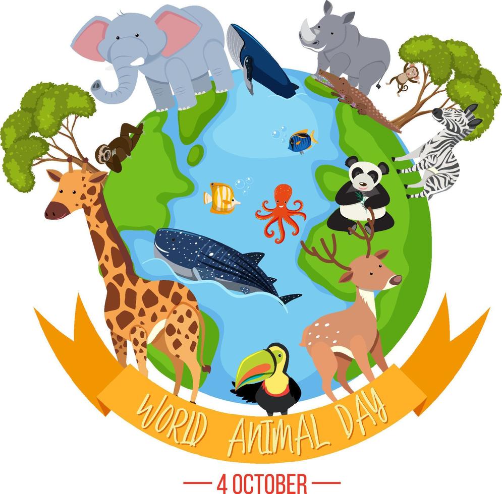 World Animal Day banner with wild animals vector