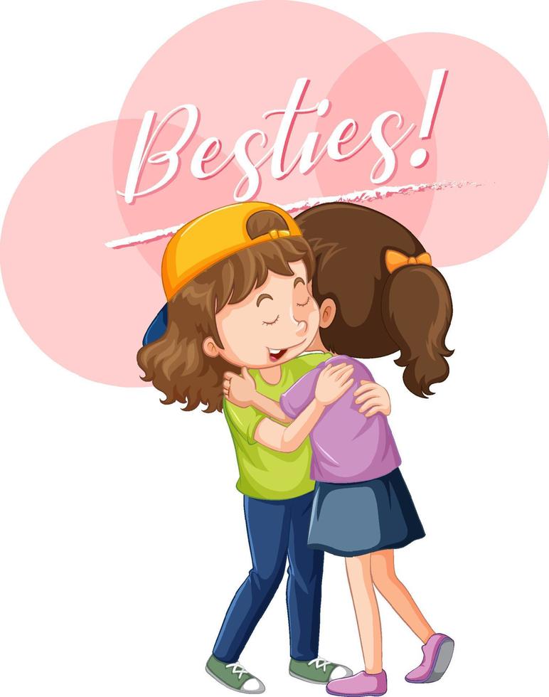 Best friend girls cartoon character with besties lettering vector