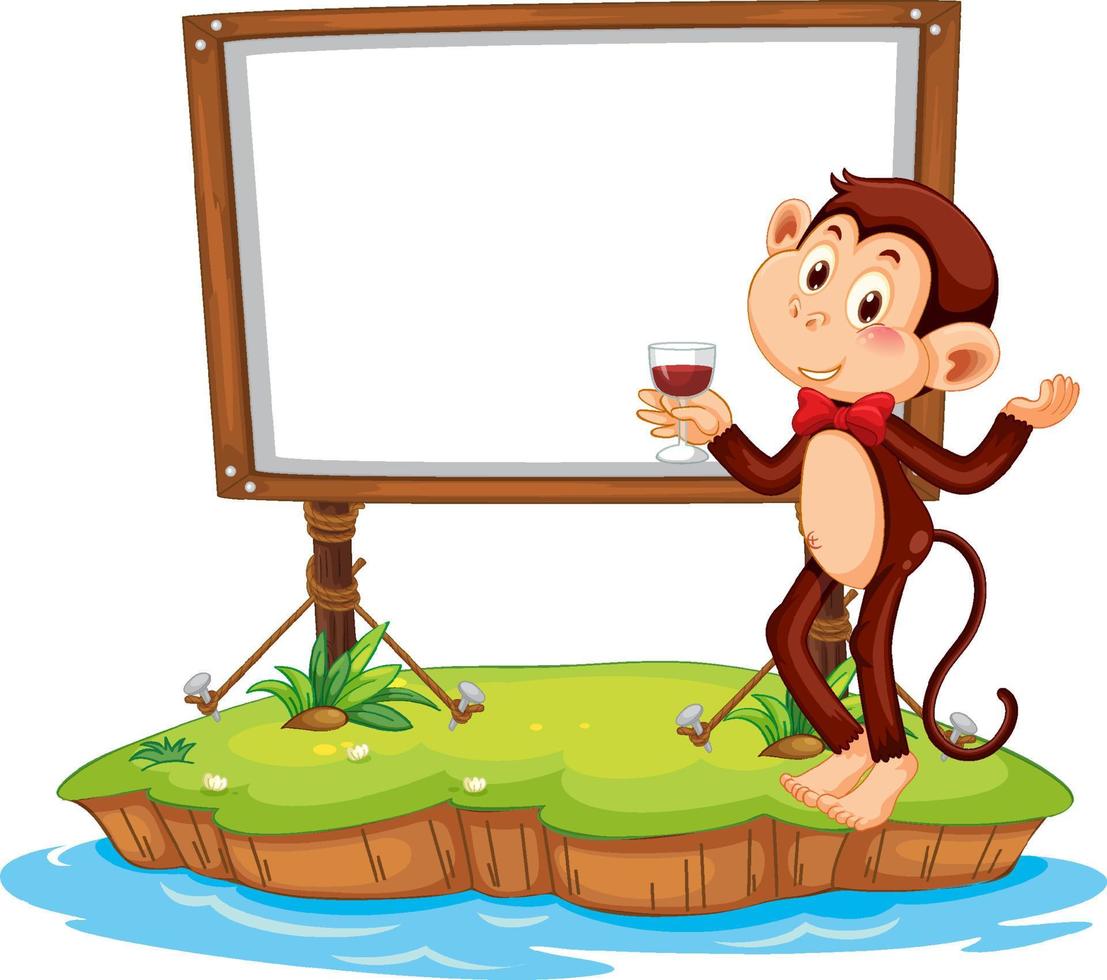 Cute monkey with blank board on white background vector