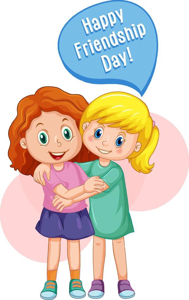 Best friend girls cartoon character with Happy Friendship Day vector