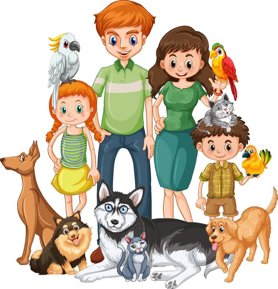 Big family members with many dogs vector