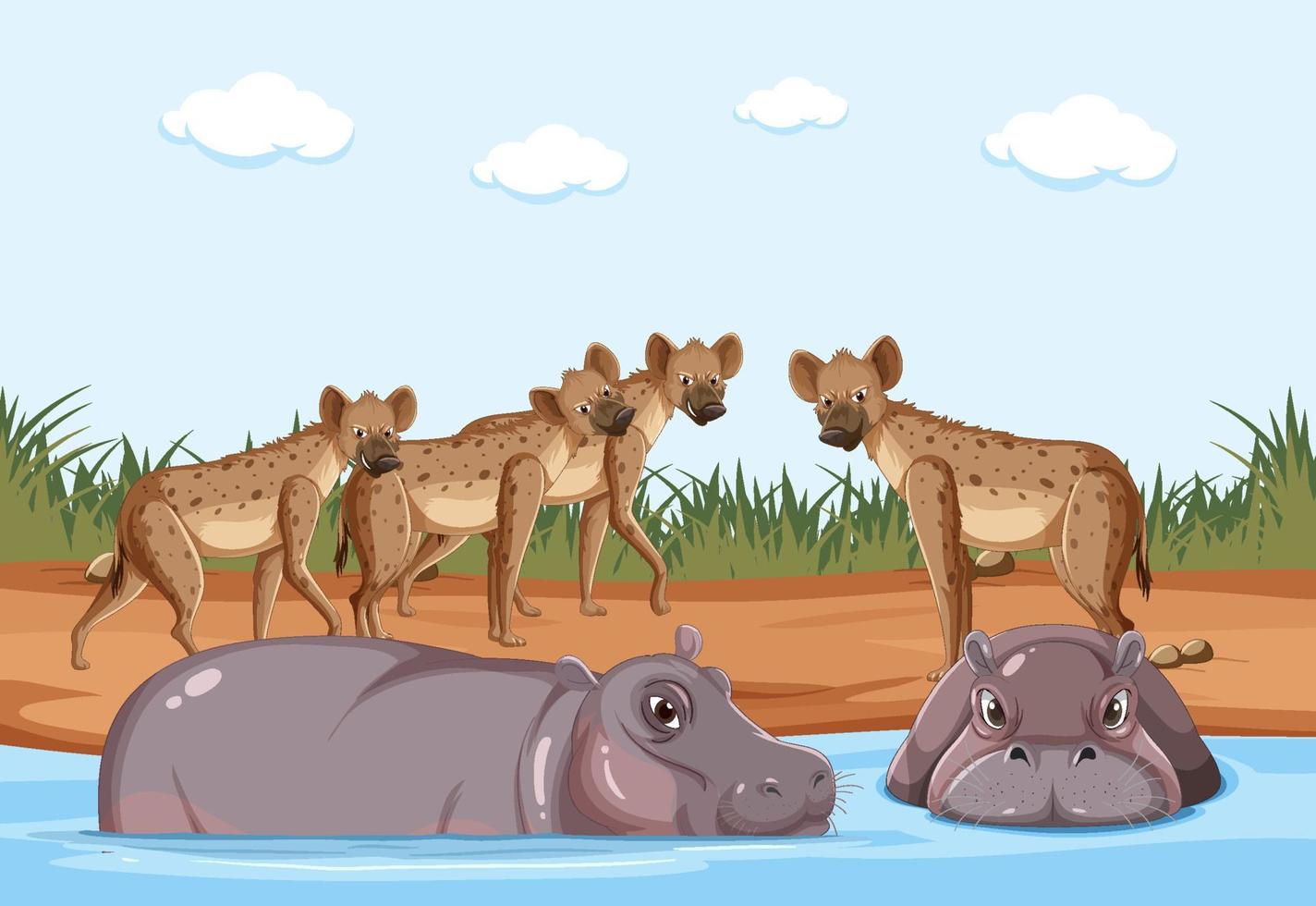 Wild animals in savanna forest landscape vector