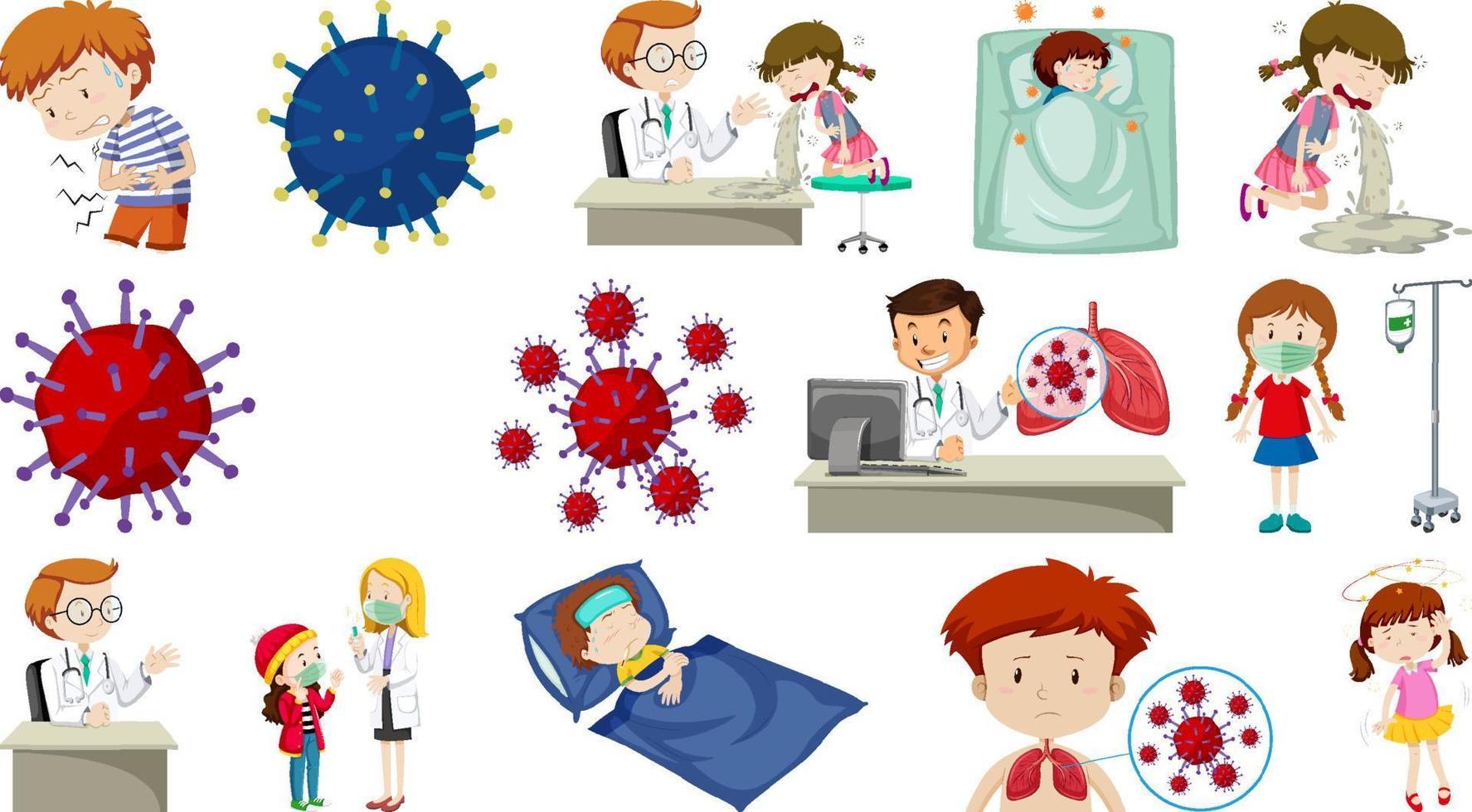 Set of sick people with different symptoms vector