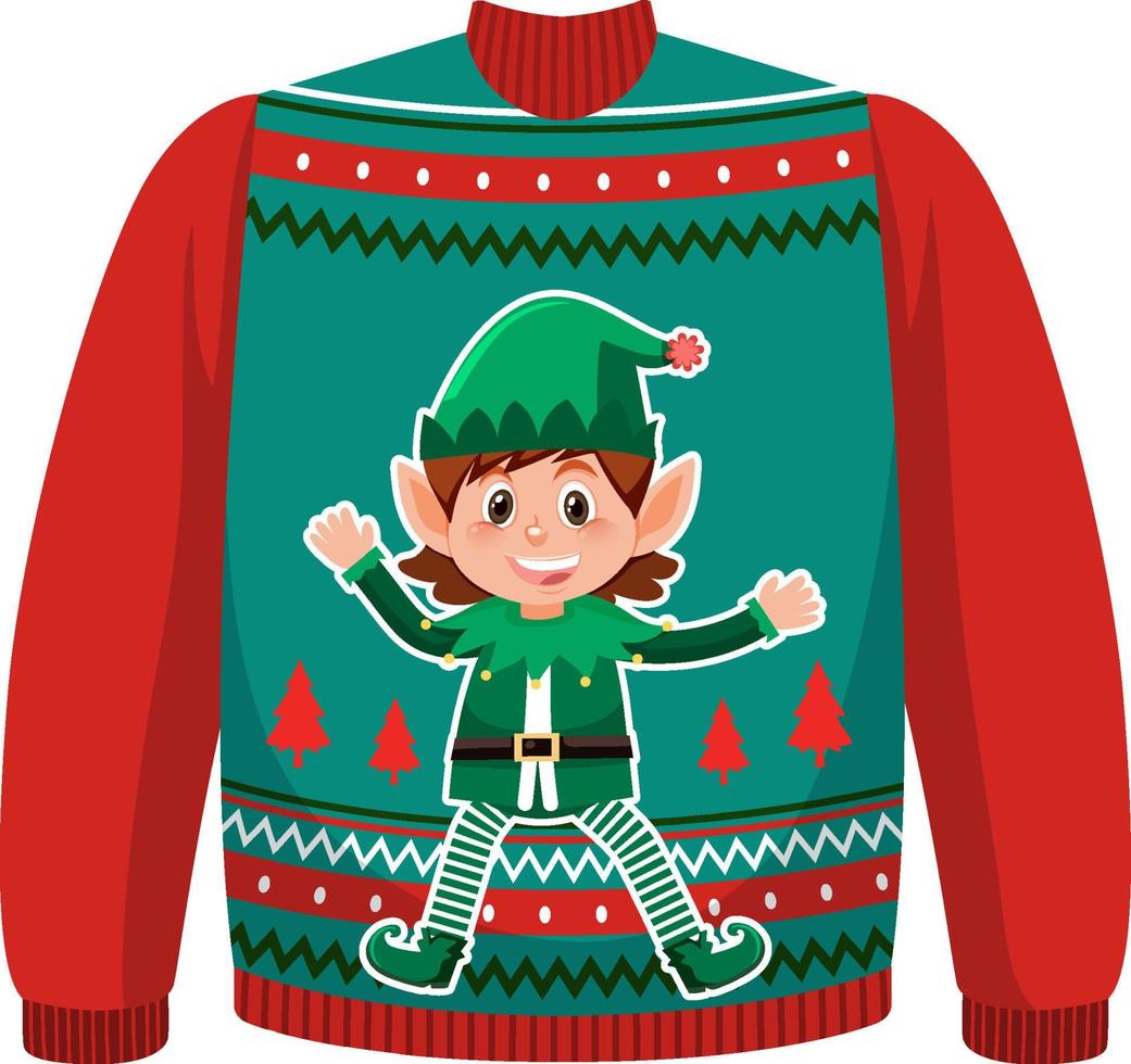 Christmas sweater with cute elf pattern vector