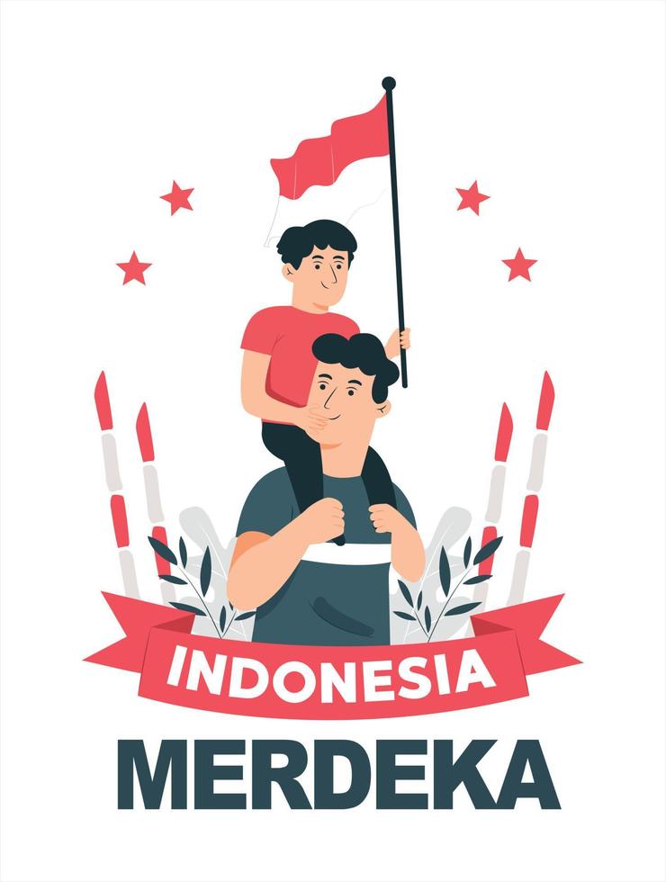 en el espíritu del día de la independencia de indonesia, los jóvenes conmemoran el día de la independencia de indonesia. 17 de agosto de 1945 vector