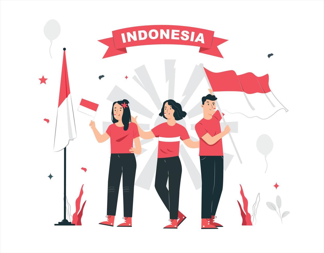 en el espíritu del día de la independencia de indonesia, los jóvenes conmemoran el día de la independencia de indonesia. 17 de agosto de 1945 vector