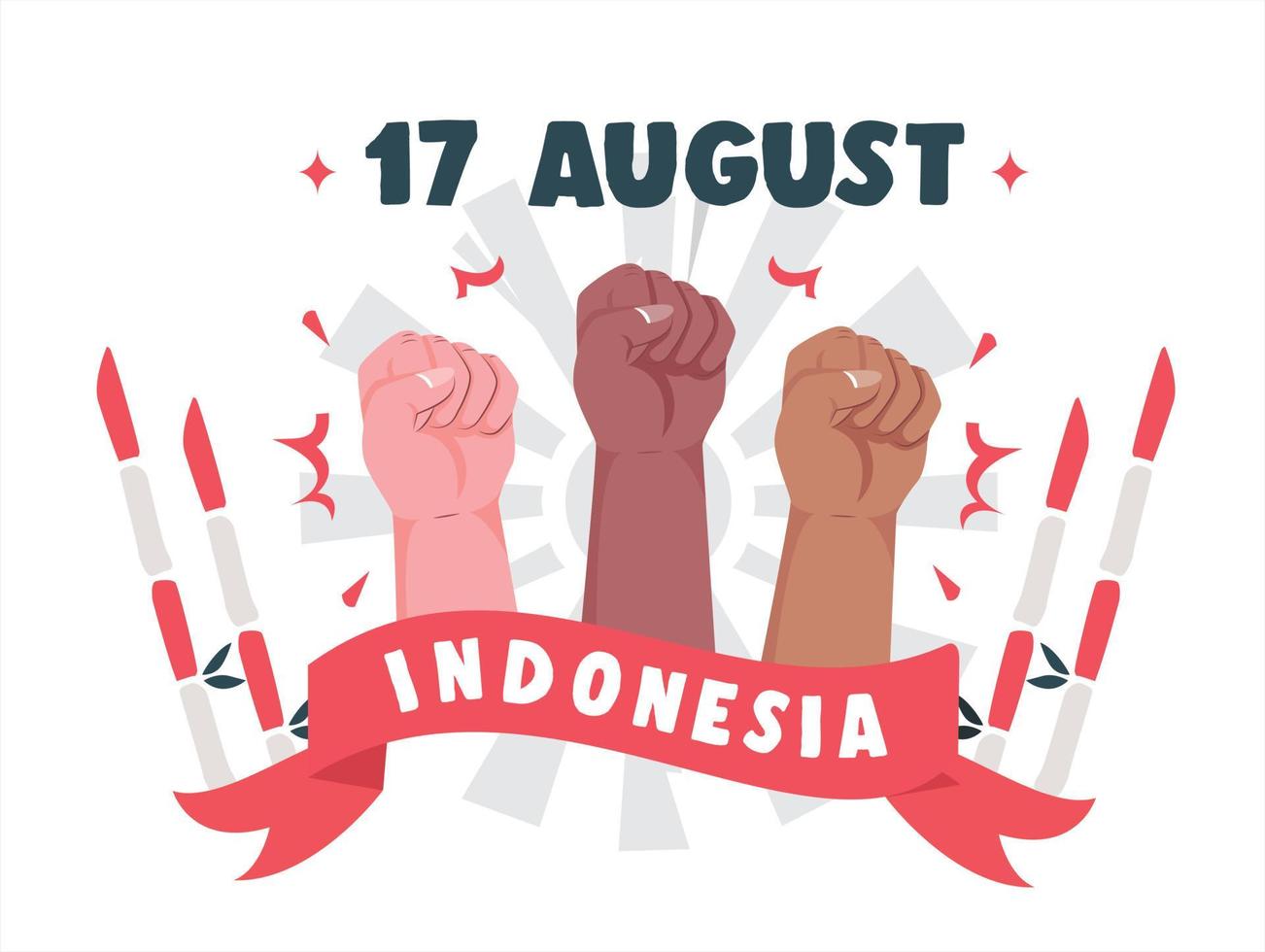 espíritu del día de la independencia de indonesia. 17 de agosto 2 jóvenes portando banderas celebraron con entusiasmo el día de la independencia portando banderas. vector