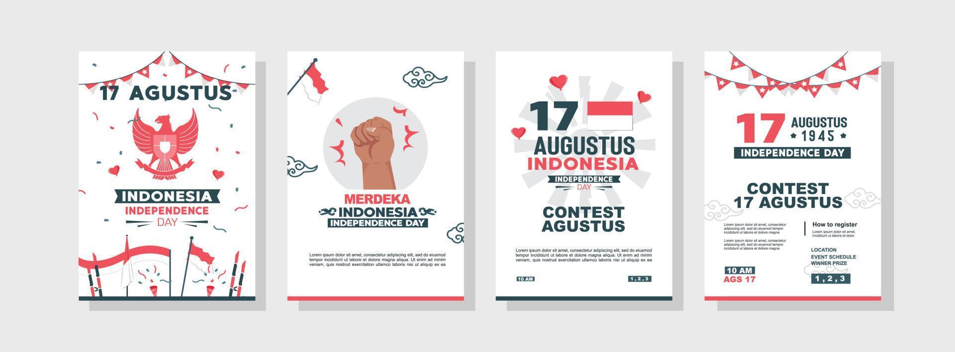 cartel del 17 de agosto. fondo del espíritu del día de la independencia de Indonesia. colección de fondo de celebración del 17 de agosto. una colección de diseños para pancartas y volantes vector