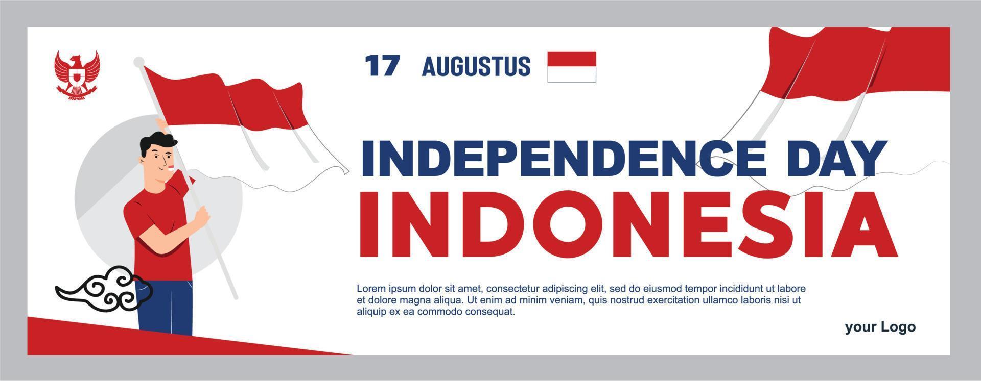 spirit of Indonesian Independence Day. 17 august youth carrying flags vector