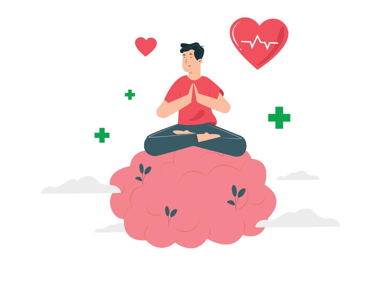 Mental health day people meditate with positive thoughts vector