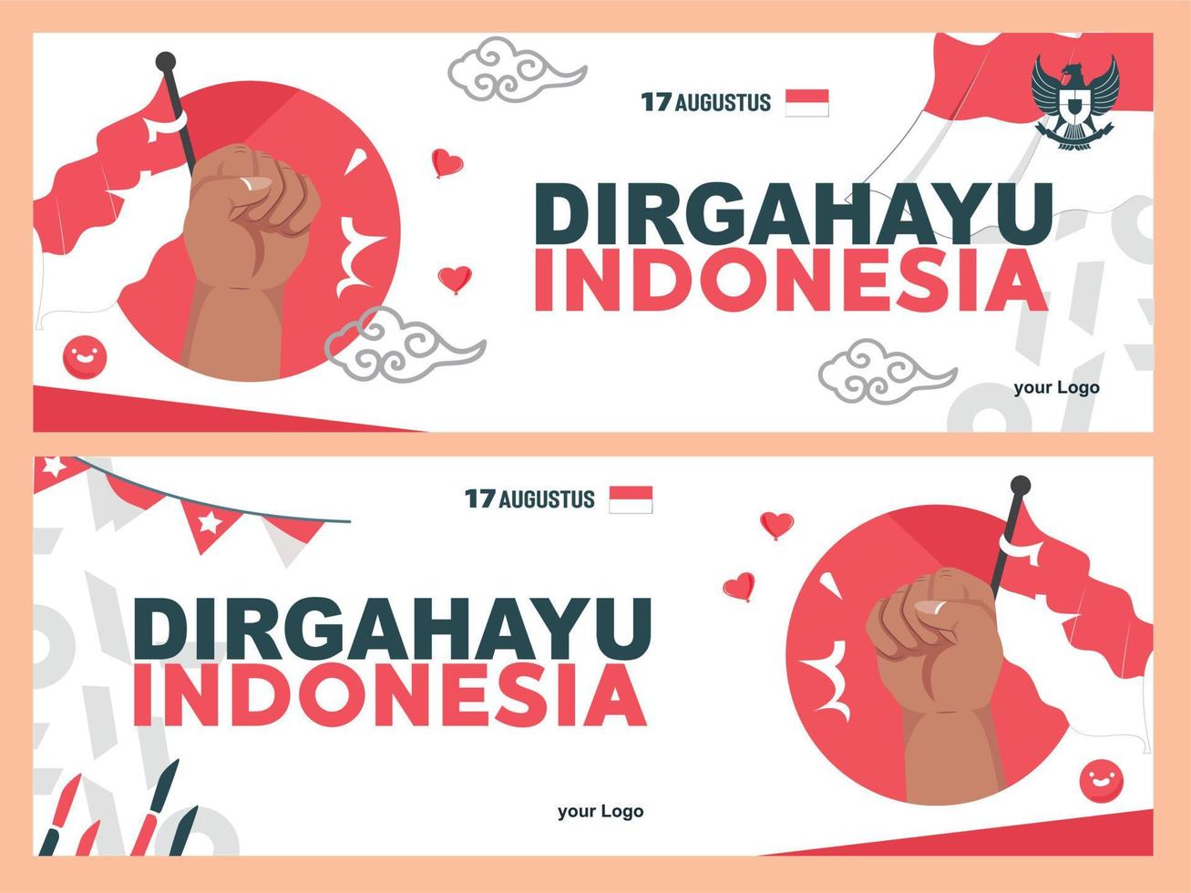 spirit of Indonesian Independence Day. 17 august 2 youths carrying flags celebrated independence day by carrying flags with enthusiasm. vector