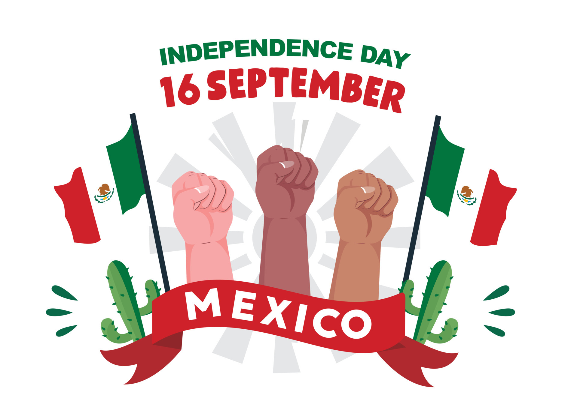 Mexican Independence Day Fist Illustration 3 Peopel September 16th
