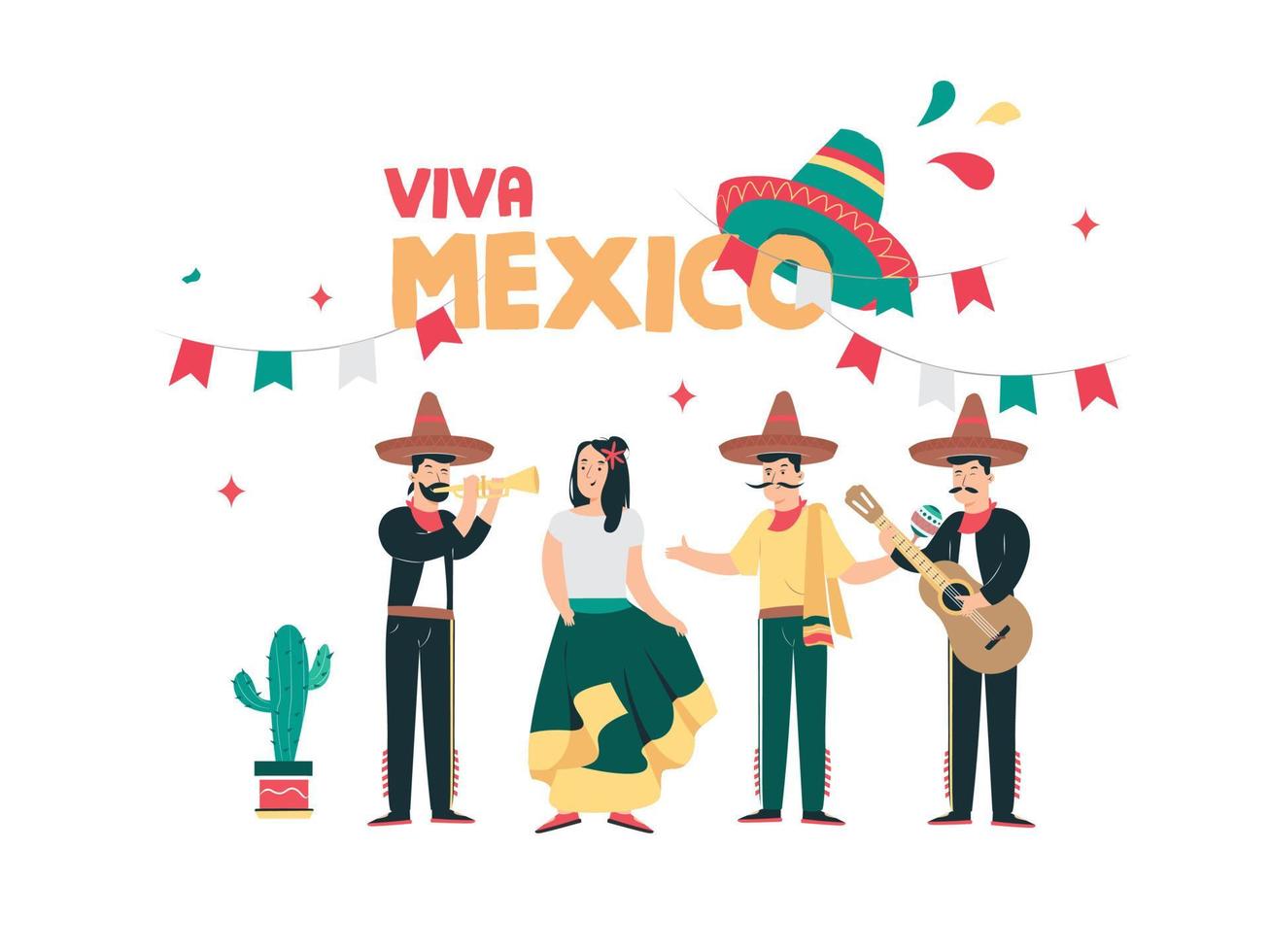 Happy Mexico independence day illustration background with quote text. viva mexico vector