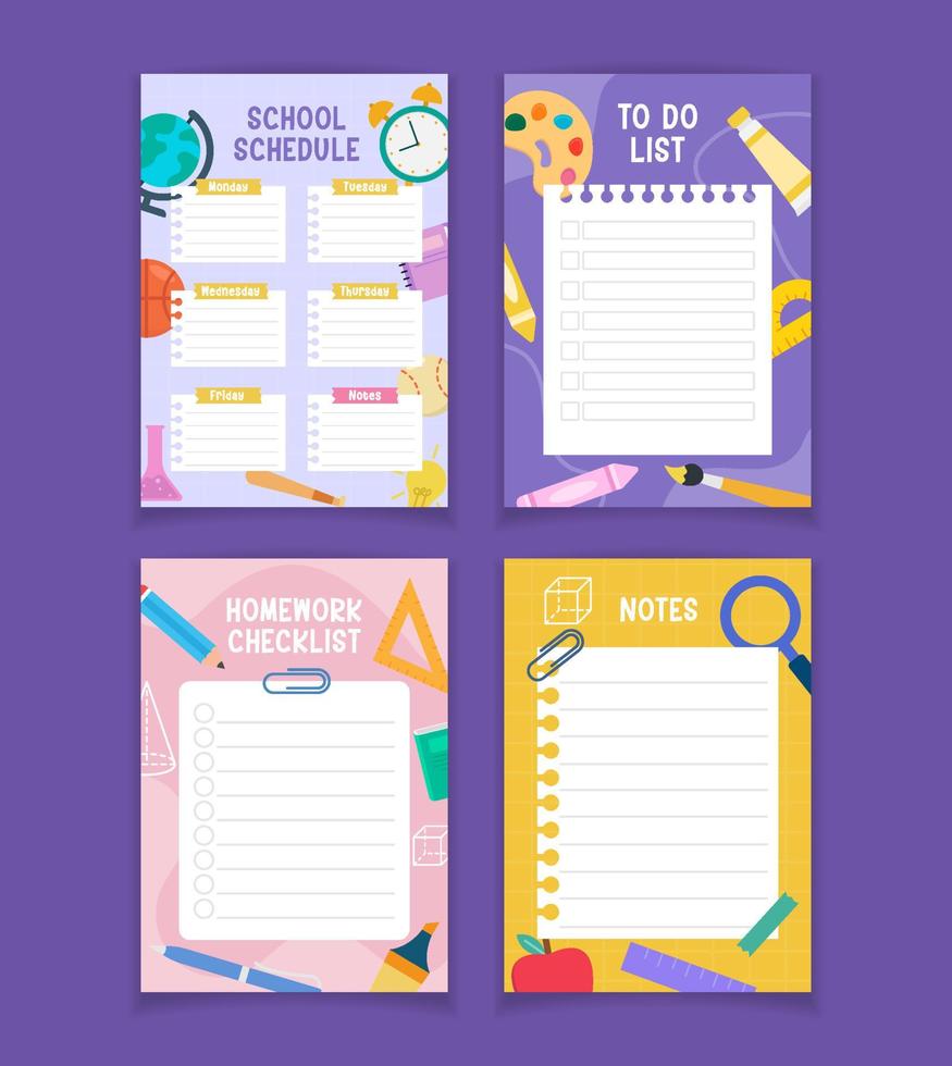 Set of School Journal Tables Template vector