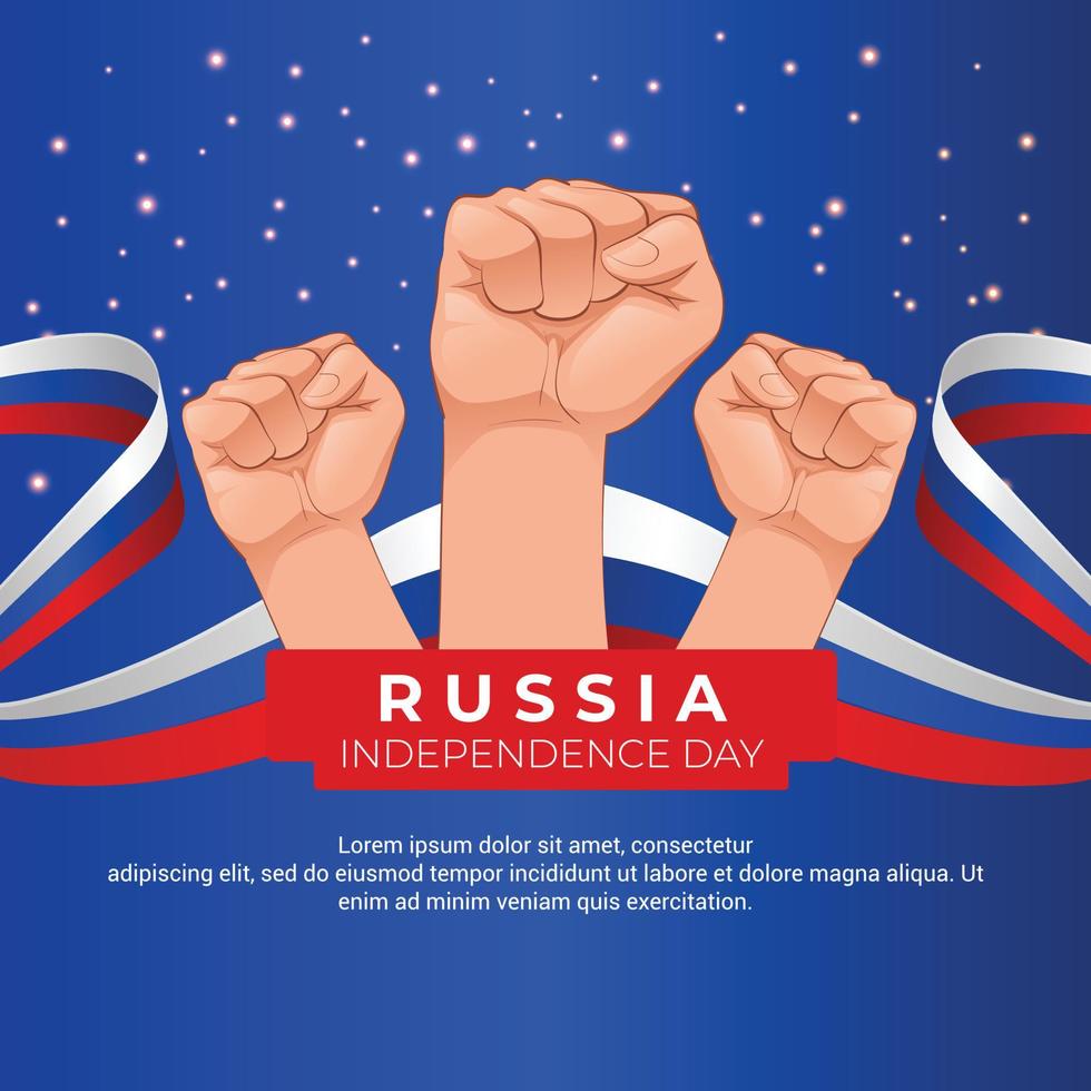 Flat Russia independence background with hands and flag. 12th of June Russia independence day vector