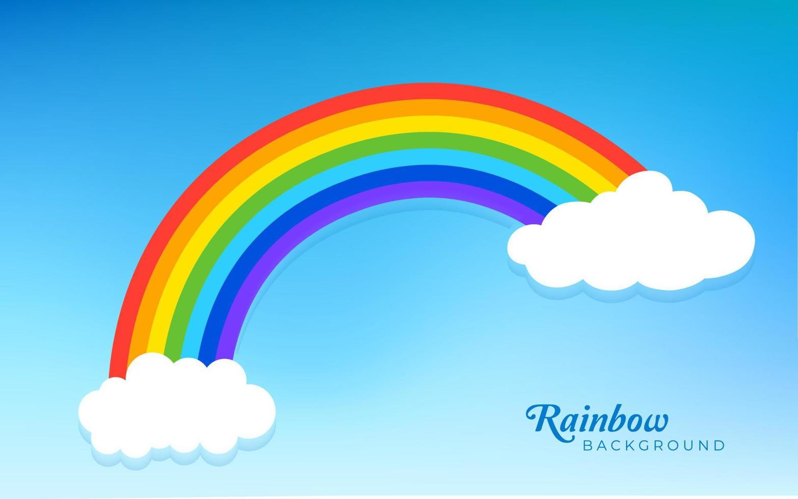 Beautiful rainbow with blue sky and clouds vector