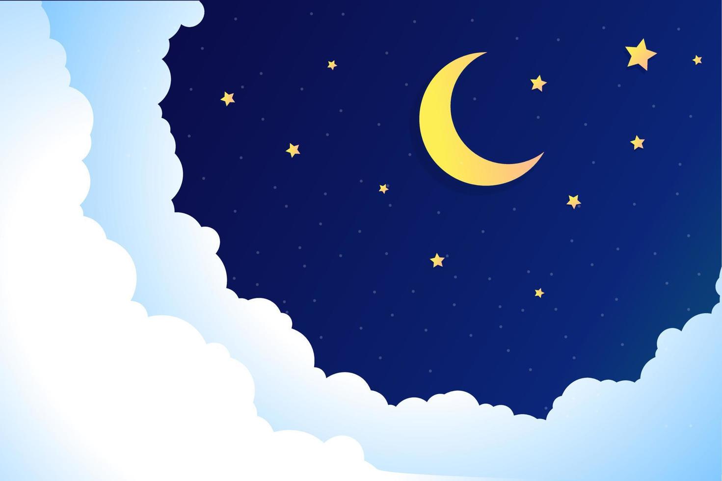 fondo de un cielo nocturno con estrellas y luna creciente en papel vector