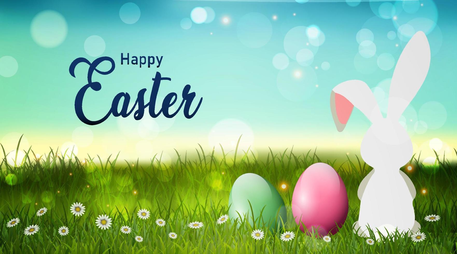 Happy easter illustration with color painted and rabbit. vector