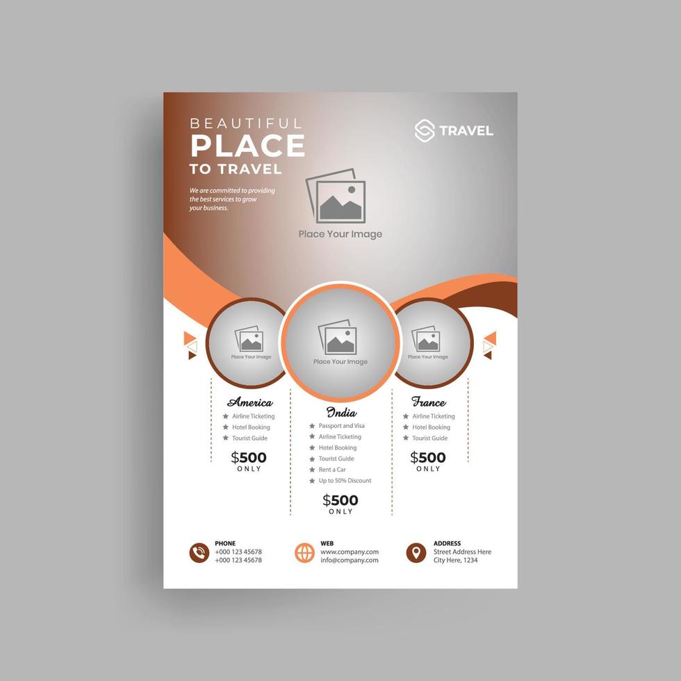 Creative orange colour Travel flyer design vector