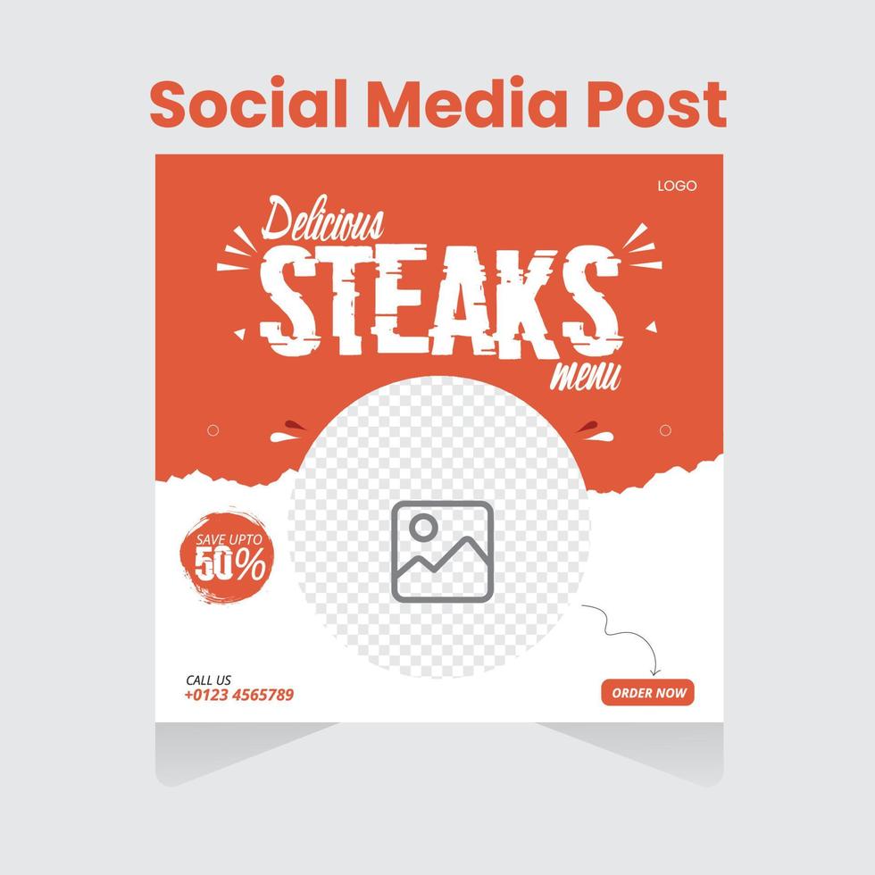 Beef steak social media post template,  Steak Menu Card Design template Food banner for restaurant and cafe poster, ads vector