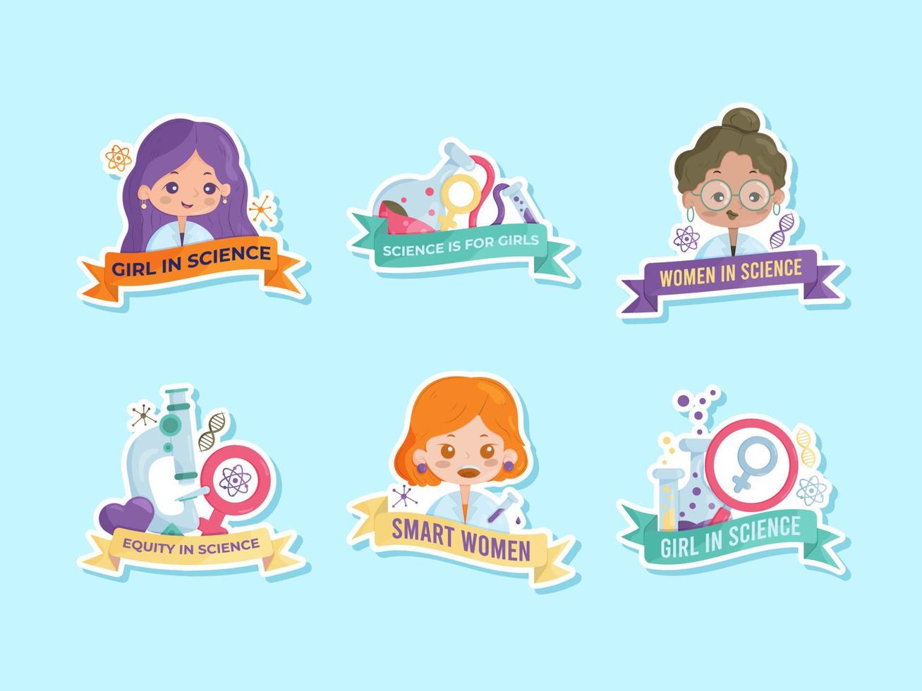 International Day Of Women and Girls in Science Sticker Set vector