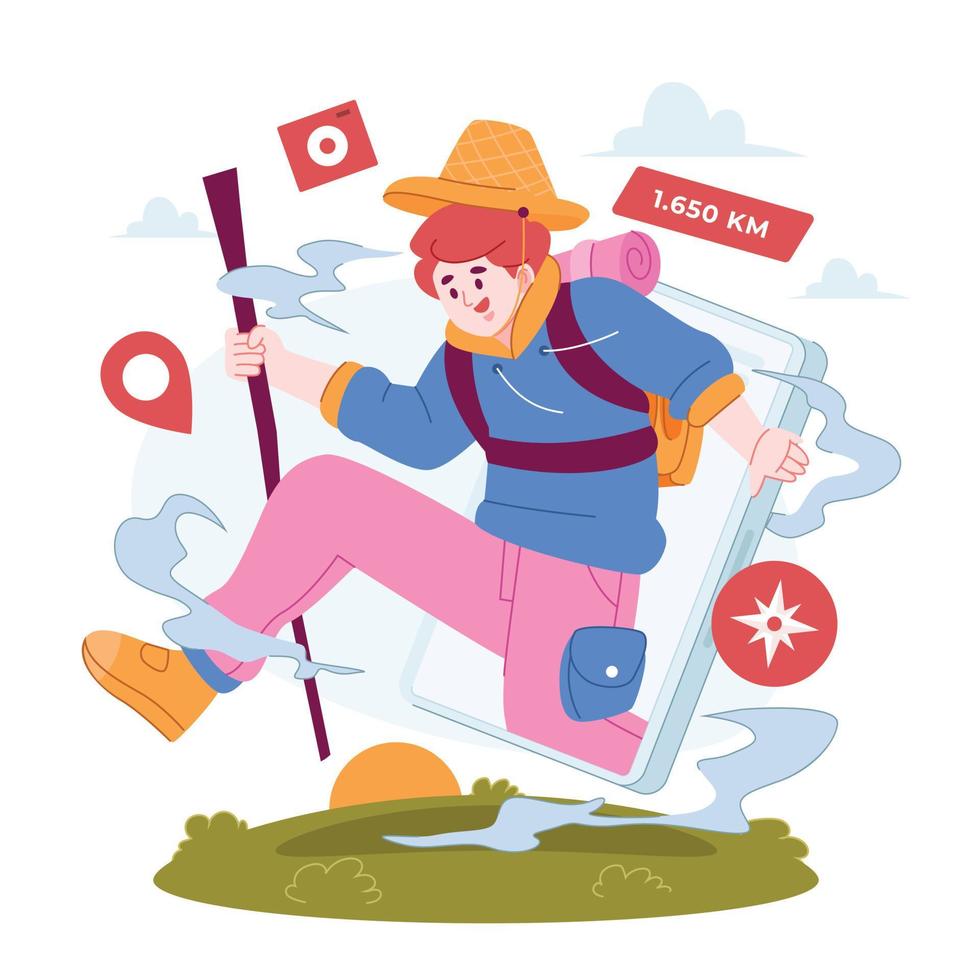 Travelling concept vector Illustration idea for landing page template, people doing vacation holiday with nature hiking and map , Hand drawn Flat Styles