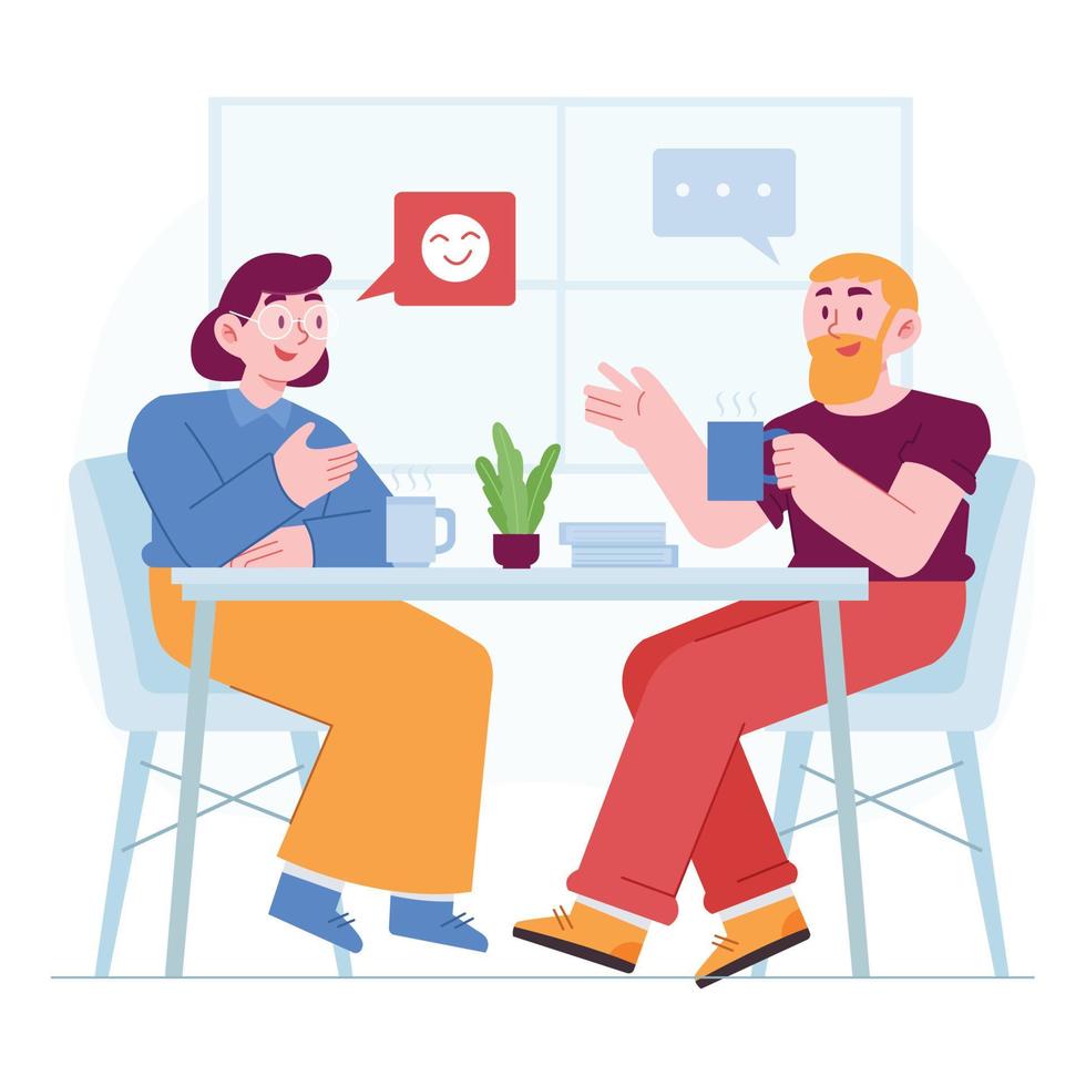 Talking concept vector Illustration idea for landing page template, conversation and speaking dialogue as communication, social information sharing, speech or discussion, Hand drawn Flat Styles