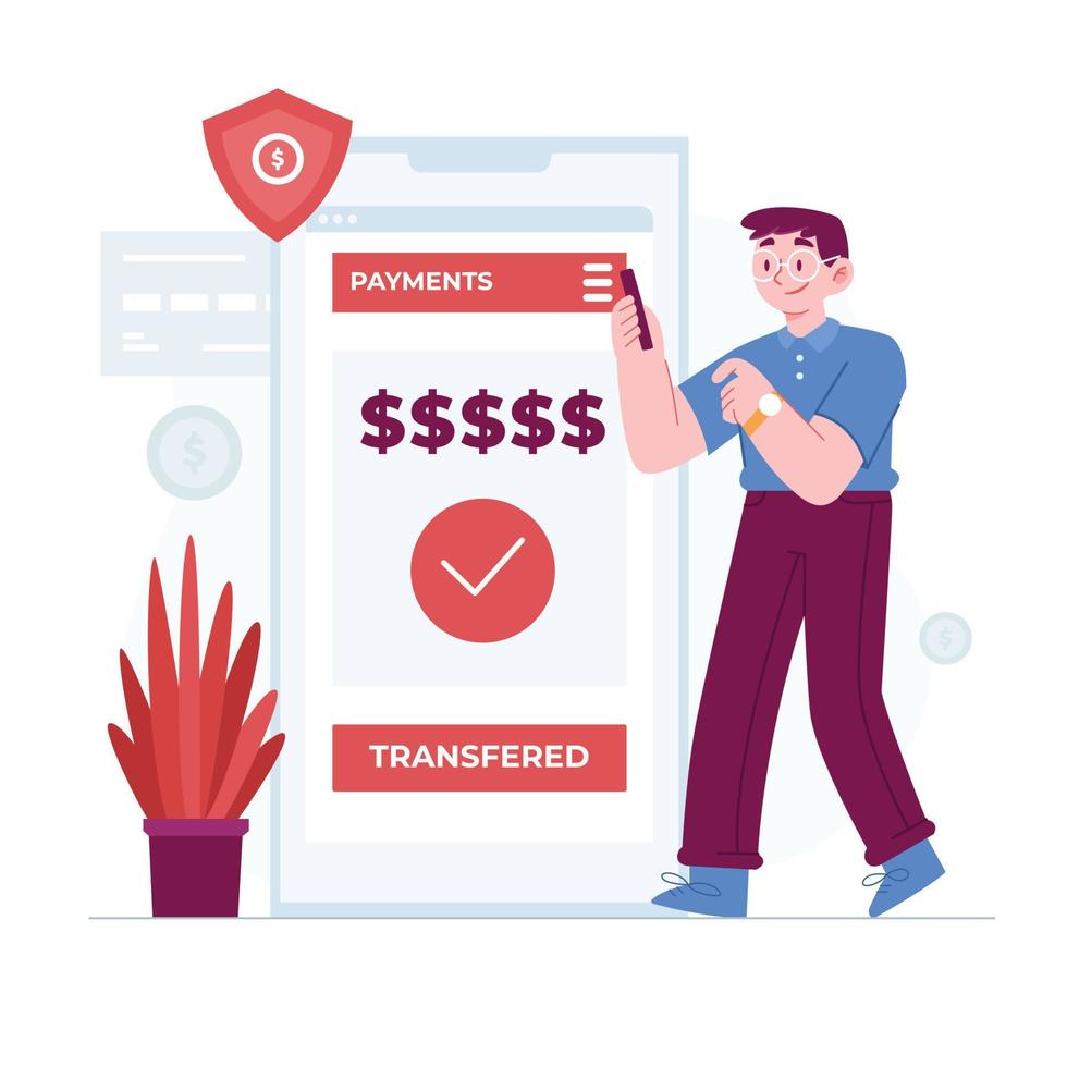 Online Mobile Payment concept vector Illustration idea for landing page template, secure transaction for purchase in e-commerce using smart bank terminal, Hand drawn Flat Styles