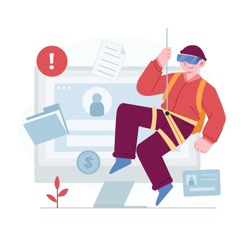 Stealing data concept vector Illustration idea for landing page template, Online Fraud, internet crime hacker steal information, phising and piracy, security safety leak, Hand drawn Flat Styles