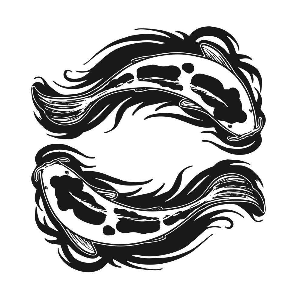 Twin Koi Fish Swim Vector Illustration