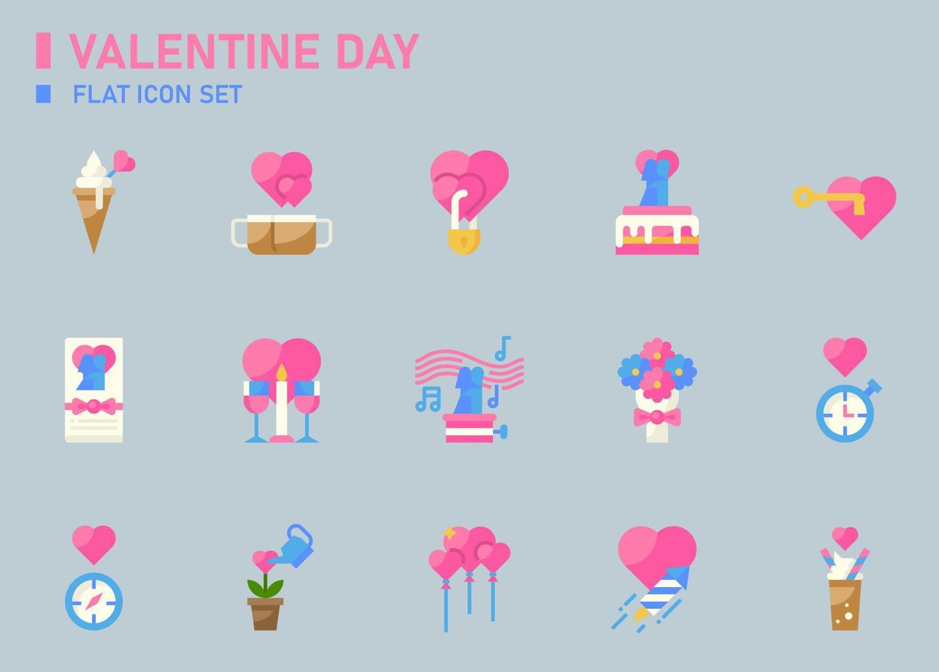 Valentine day flat icon set. vector