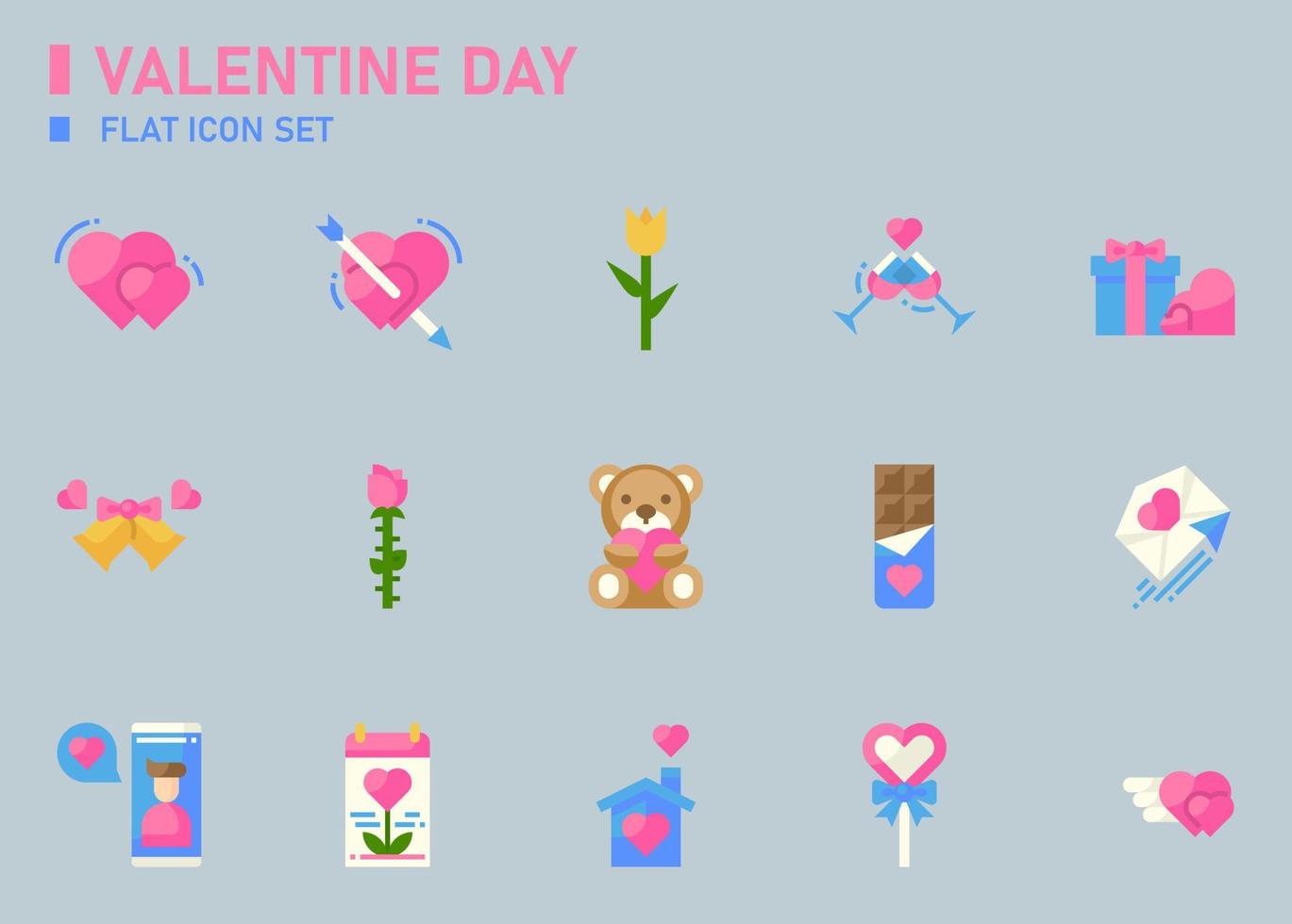 Valentine day flat icon set. vector