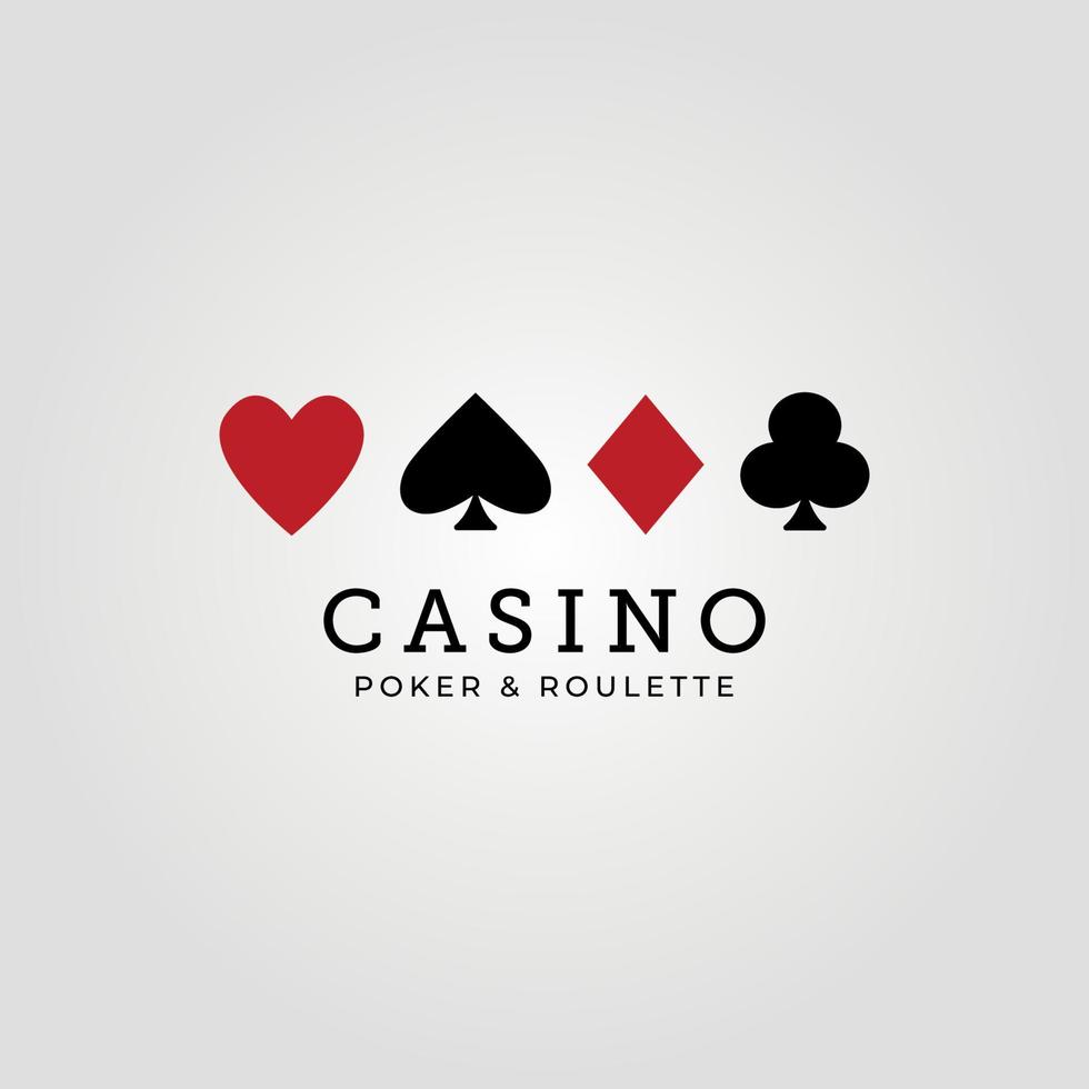 Vector logo for Casino. Set of vector playing card suit icon symbols. Hearts, Spades, Diamonds, Clubs.