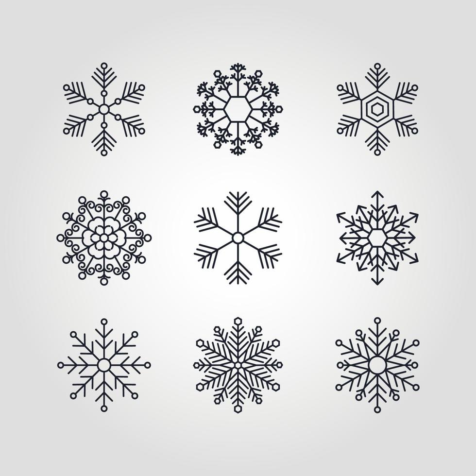 copo de nieve conjunto de invierno de negro aislado nueve icono silueta vector ilustración diseño