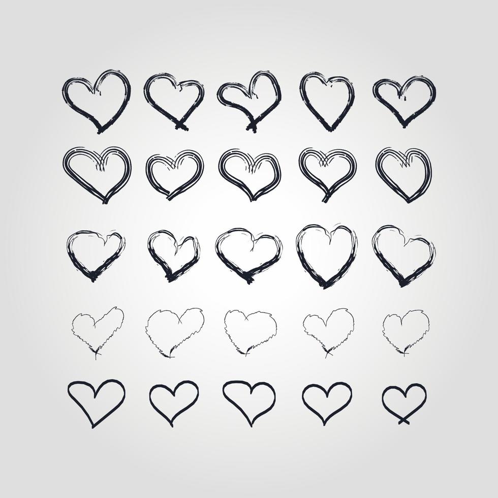 Collection of illustrated heart icons. hand draw heart icon set, vector