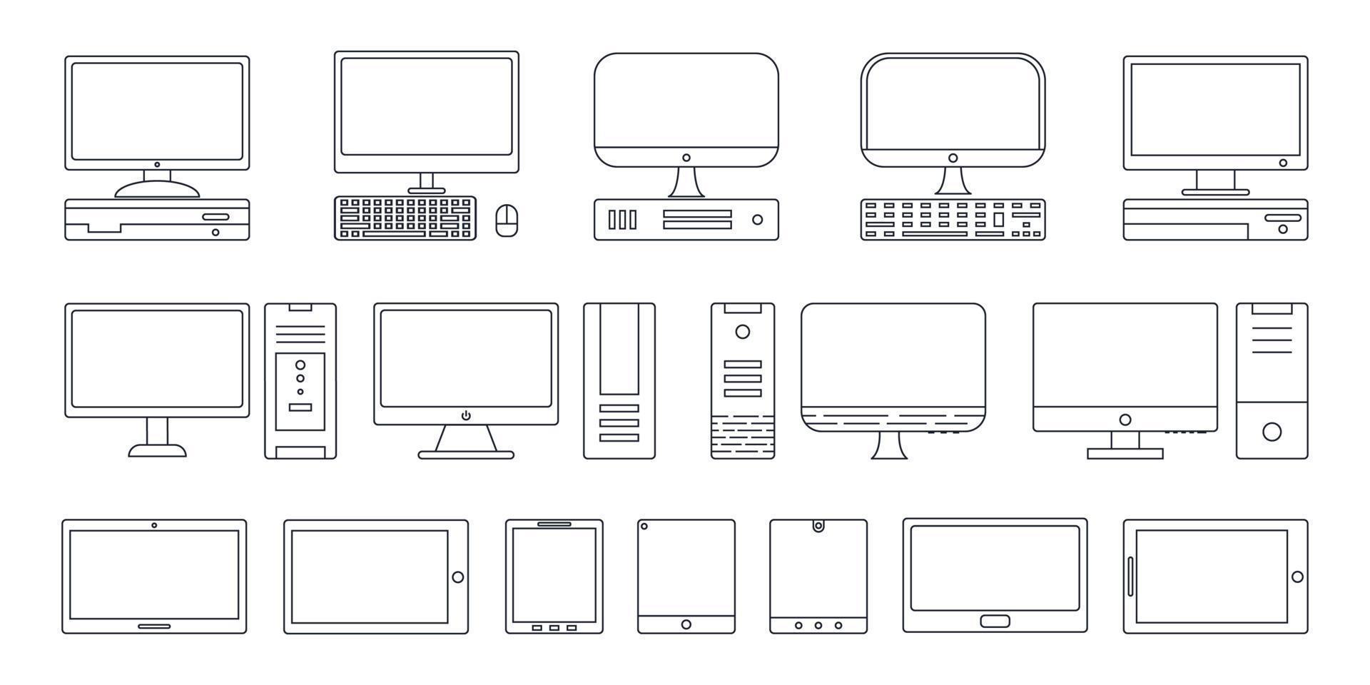 conjunto de vector de icono de escritorio, logotipo de vector de icono de teléfono inteligente de tableta