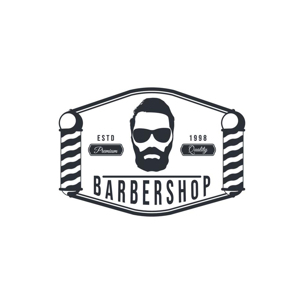 logo vintage de barbería vectorial con cara de caballero aislado en un fondo blanco vector