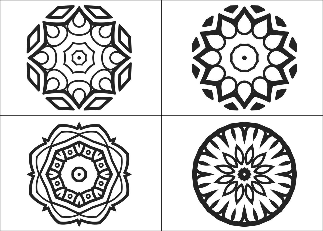 conjunto de mandalas redondos aislados sobre fondo blanco. conjunto monocromo vectorial de mandalas con patrón de adorno floral, elemento decorativo étnico, plantilla de mandala para tarjetas de decoración de página, libro, logotipos vector