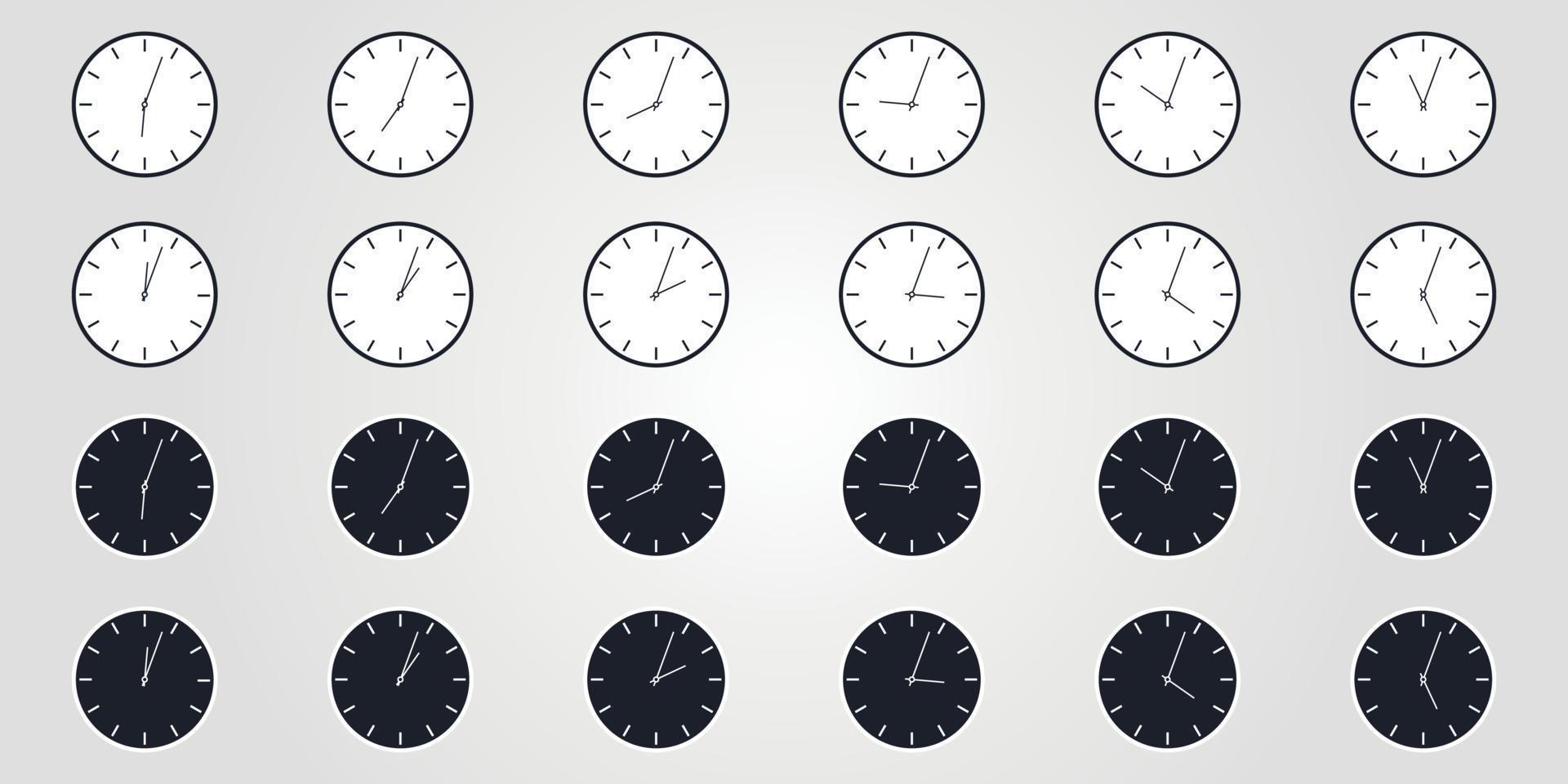 conjunto de hora mundial. iconos de reloj simples en estilo plano. objetos de diseño vectorial. vector