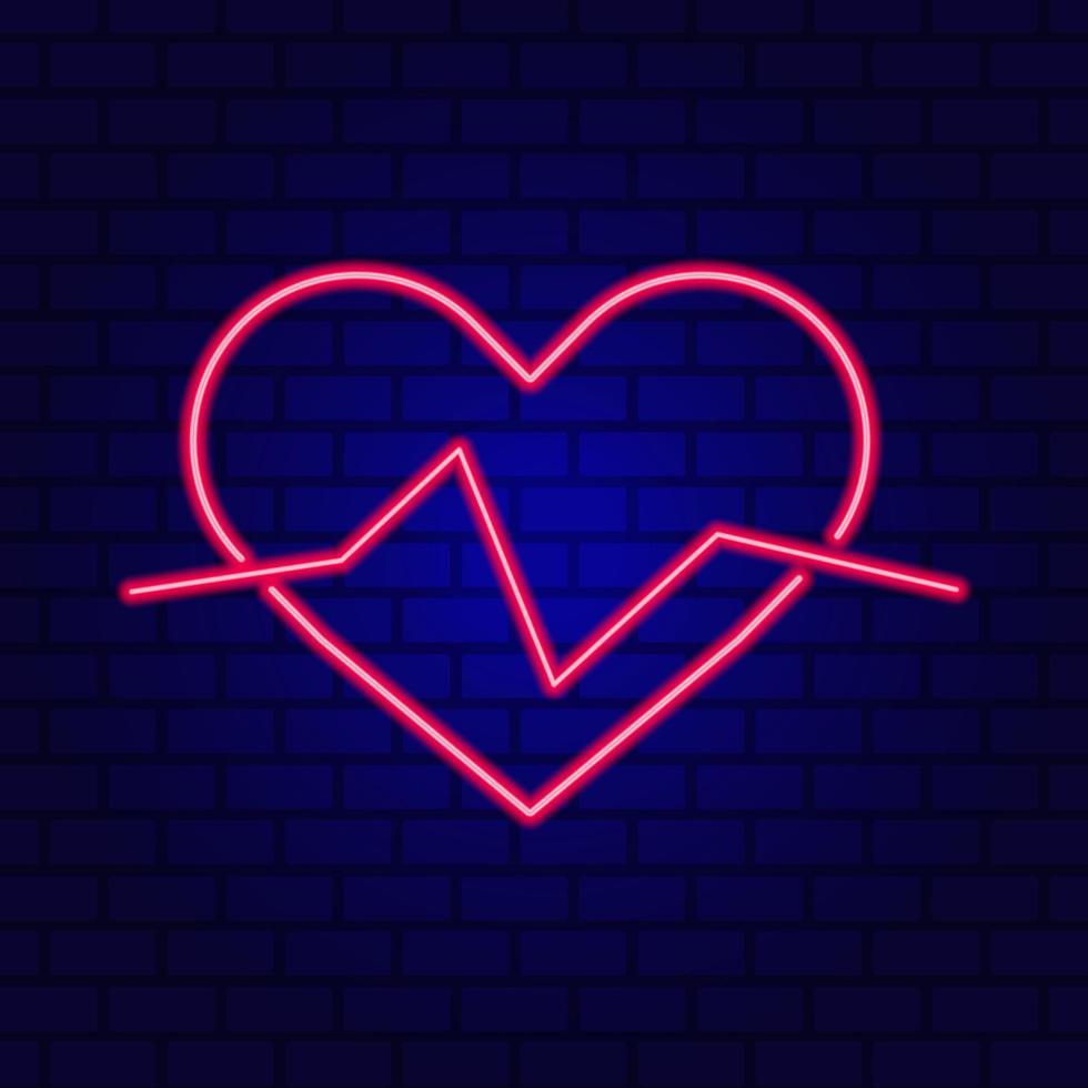 corazón de neón. letrero de neón de noche brillante sobre fondo de pared de ladrillo con luz de fondo. vector