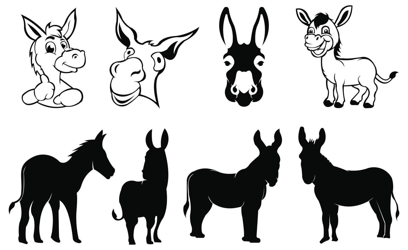 un personaje de dibujos animados de animales lindos de burro, icono de burro, diseño de símbolo de burro de la colección de animales. vector