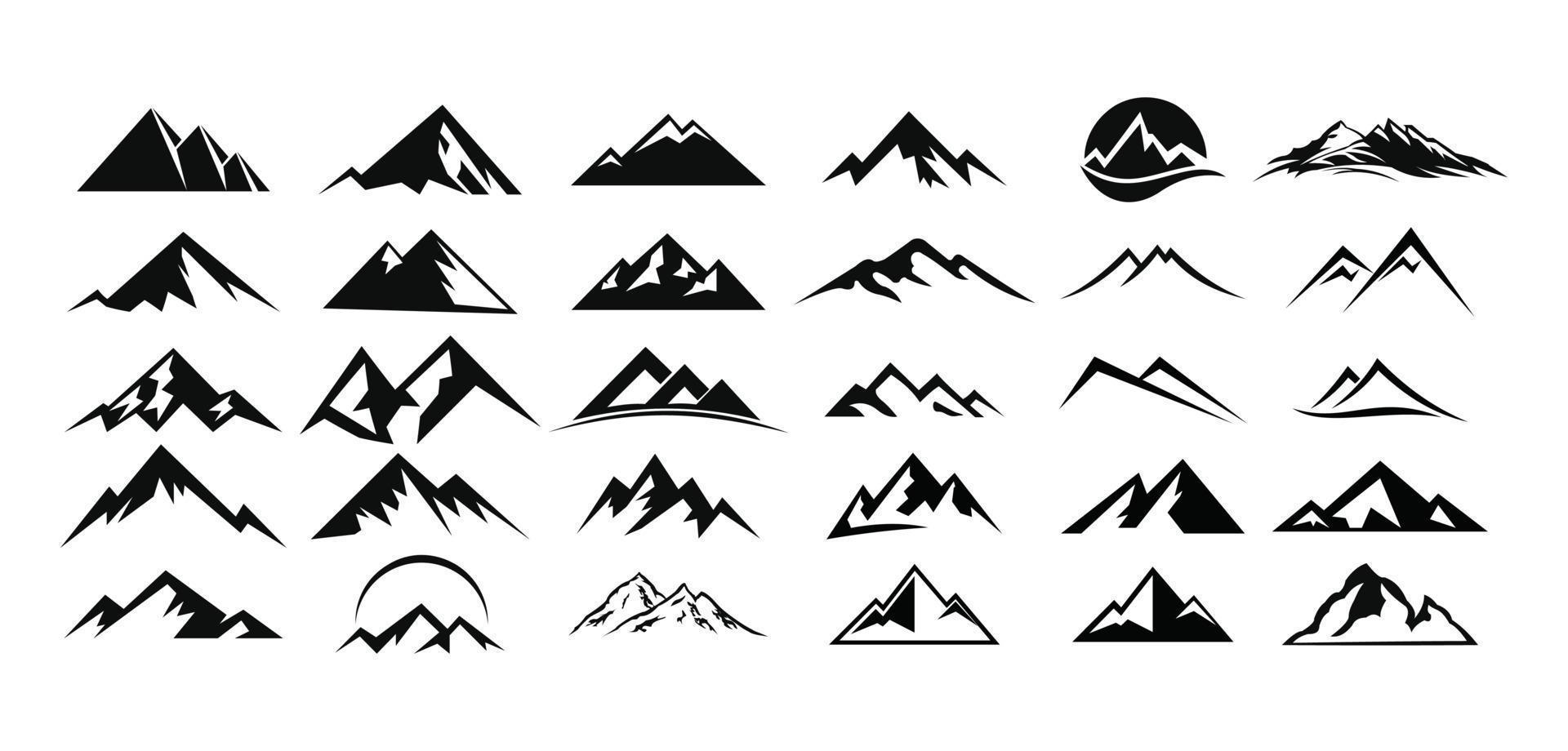 mountain landscape outdoor peak adventure silhouette logo set vector