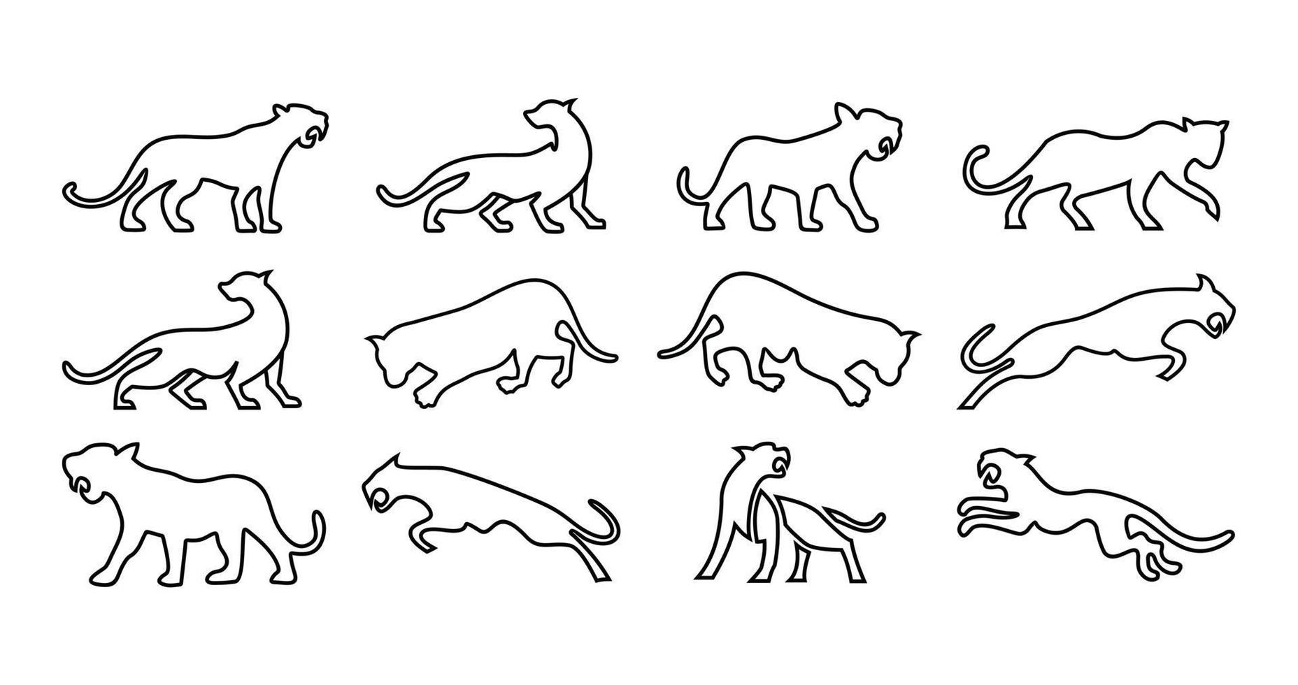 Tiger line icon set, black panther vector line logo illustration design